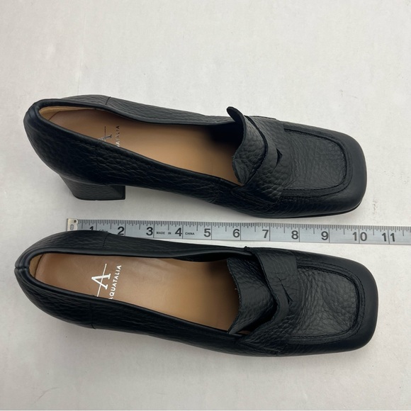 Aquatalia Carlina Block Heel Penny Loafer Square Toe Leather Black Size 9.5M 9.5 - Picture 11 of 12